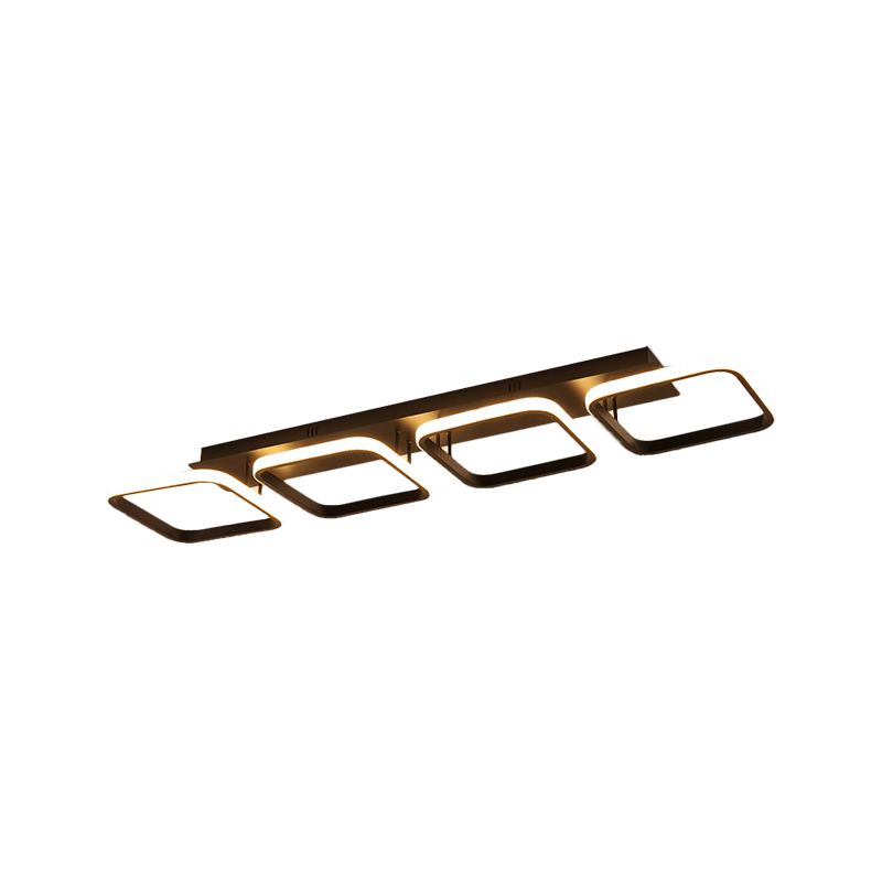 21.5"/31"/41" L Square Semi Flush Lamp Contemporary Acrylic Black/Gold LED Ceiling Mount Fixture in Warm/White Light