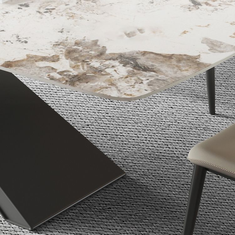 Metal Traditional Luxury Rectangle Table Sintered Stone Top Indoor Table with Pedestal