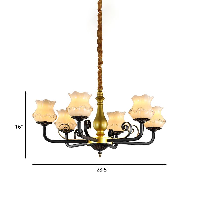 Antique Blossom lampadario illuminazione a 6 teste con soffitto in vetro a 6 teste Luce a sospensione in nero