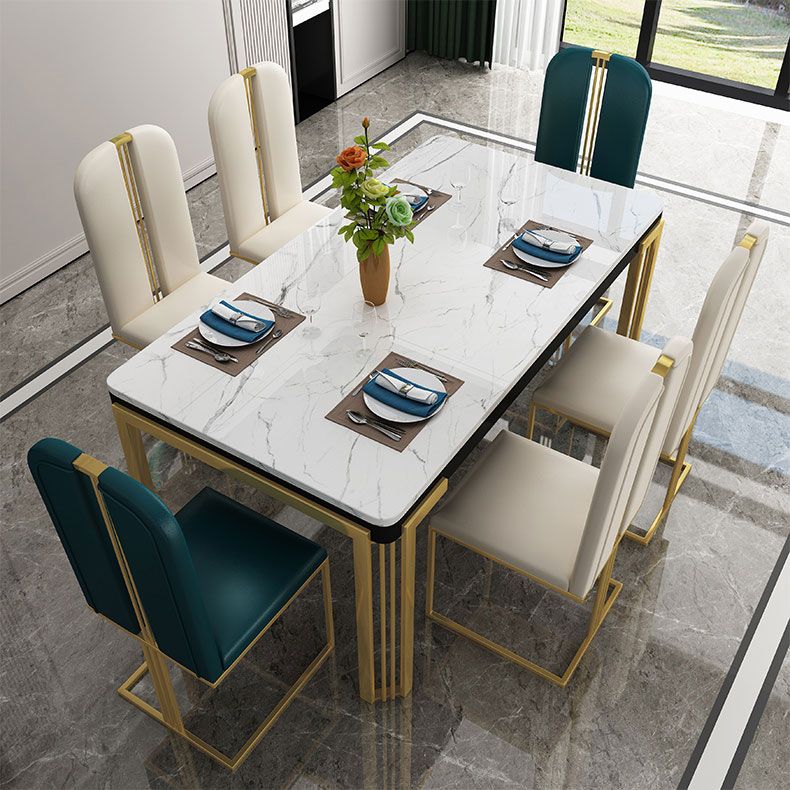 Glam -rechthoek vorm marmeren eettafel keuken standaard eettafel met 4 poten basis
