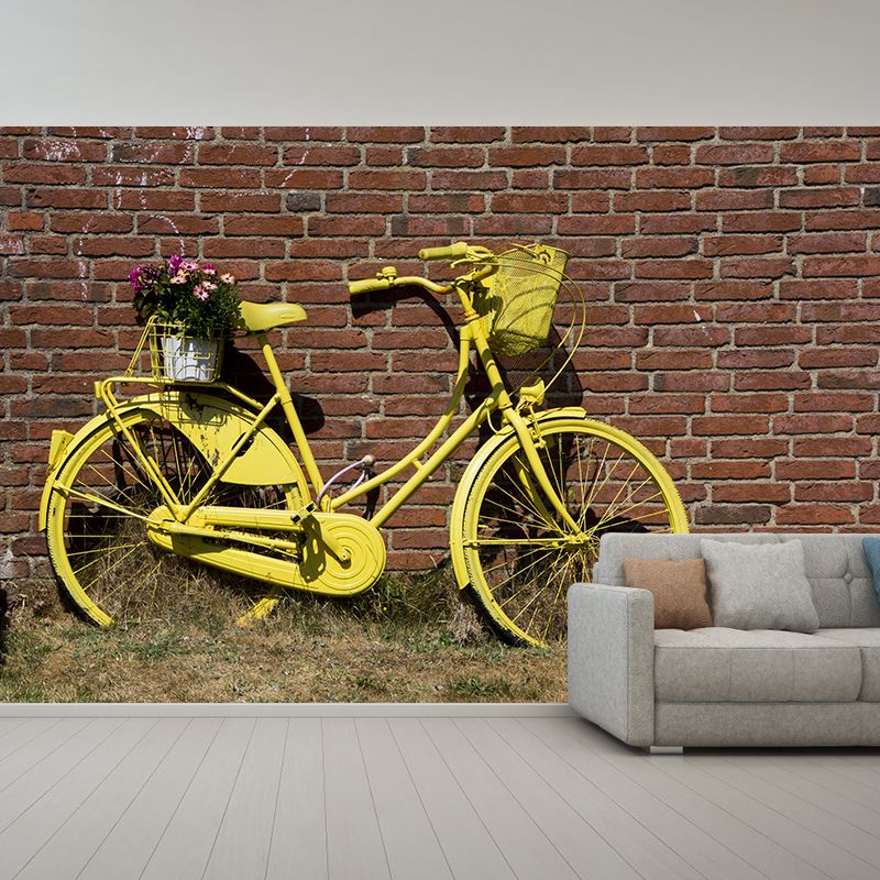 Bicycle Mural Wallpaper Stain-Resistant Bedroom Decorative Wall Covering, Custom-Made