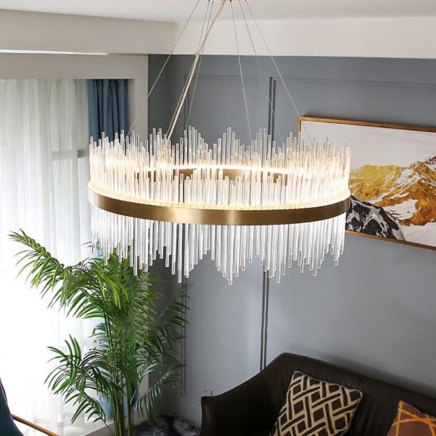 Crystal Sticks Pendant Lighting Minimalist Gold LED Island Lighting Fixture for Dinner
