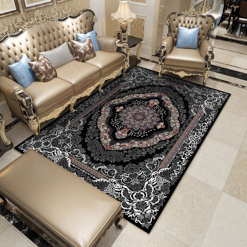 Fancy Traditional Carpet Medallion Print Polyester Rug Stain Resistant Rug voor Home Decor