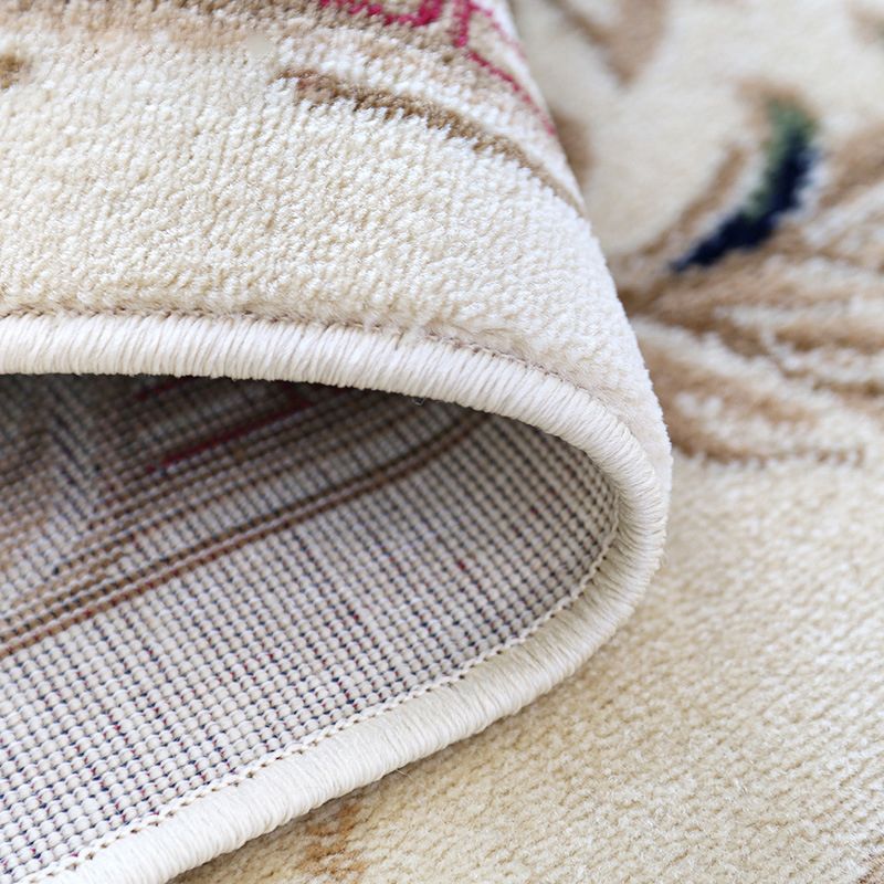Beige traditionelle Fläche Teppichmedaillon Muster Polyester Fläche Teppich Easy Care Teppich für Wohnzimmer