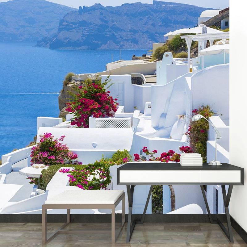 Full Size Fresh Cool Mural Wallpaper for Decoration Modern Simple Seashore House and Snow, Made to Measure