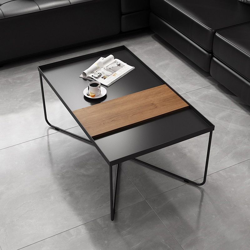 Mid-Century Modern Coffee Table with Iron Tray Top and Iron Cross Base