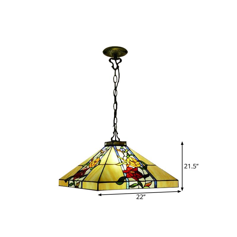 Lustre en bronze en verre coupé à la main effilée 3 lumières Méditerranée suspendue suspendue pour la salle à manger