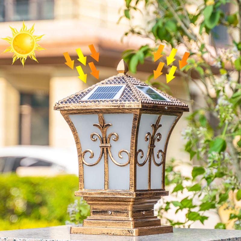 Drum Shape Metal Solar Waterproof Pillar Lamp Modern Outdoor Lights