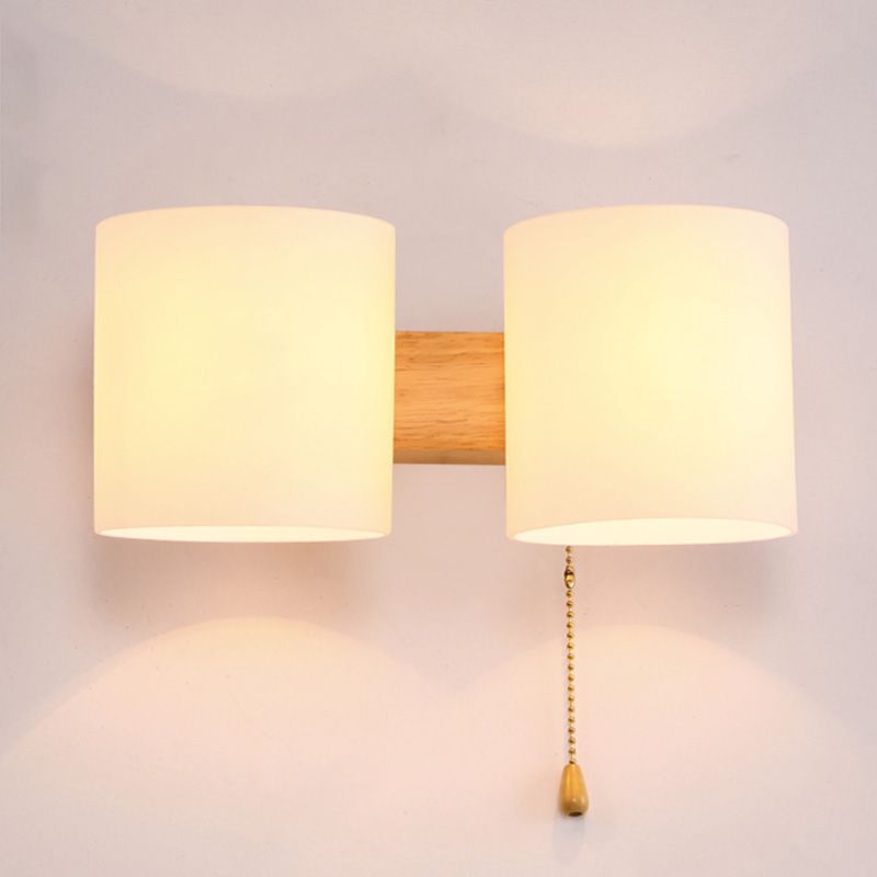1/2 Head Wall Sconce Light Modernist Wood Wall Lighting Fixtures for Bedroom