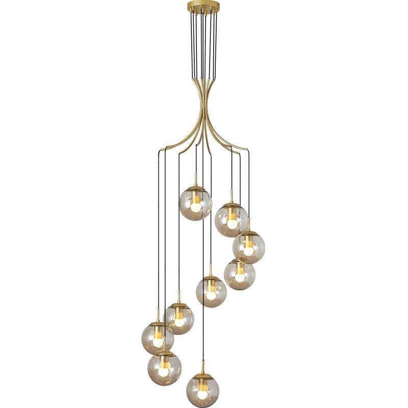 Modern Minimalist  Multiple Globe Shade Pendant Light  Gold Metal Long Hanging Lamp  for Living Room