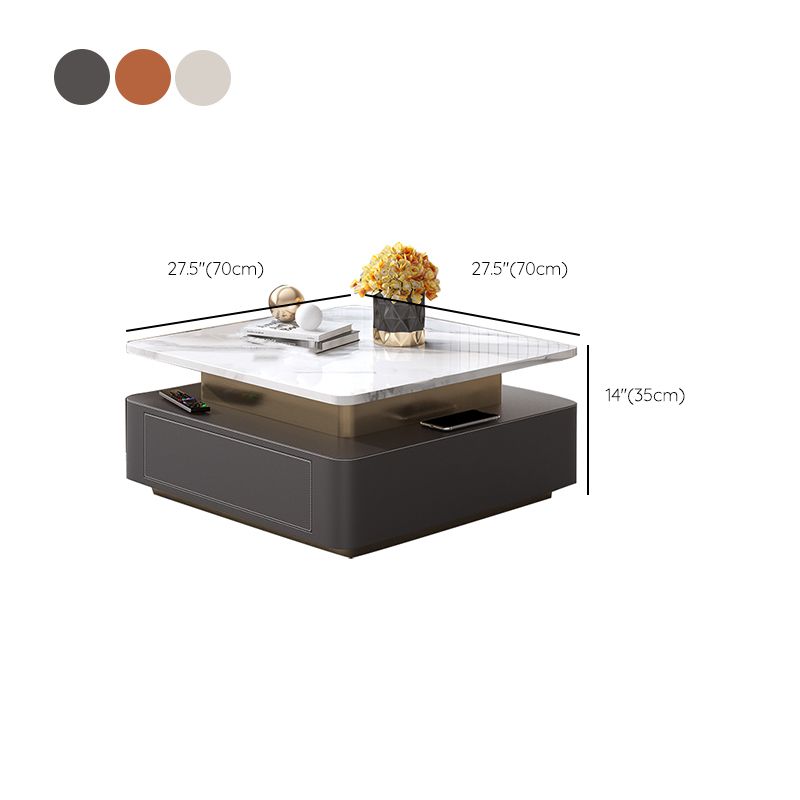 Glam Square Cocktail Table Single Stone Coffee Cocktail Table with Storage