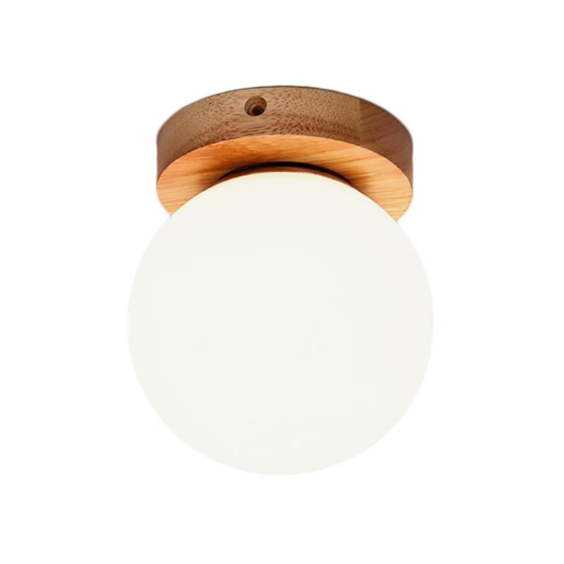 One Light Globe Flush Mount Ceiling Light Nordic Wooden Milky Glass Lighting Fixture