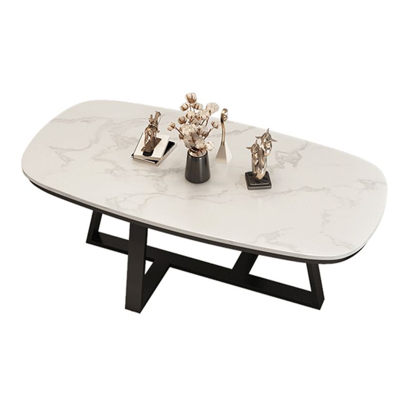 Stone Top Cross Legs Coffee Table 1 Single Oval Cocktail Table