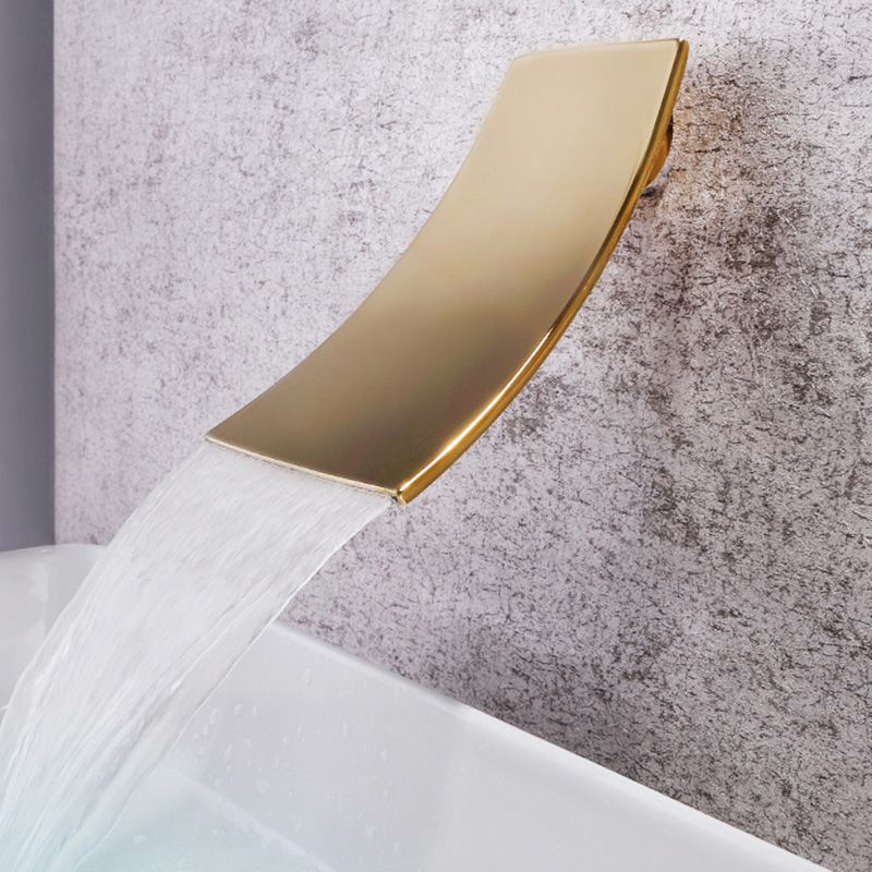 Glam Wall Mounted Bathroom Faucet Lever Handles Low Arc Solid Brass Faucet