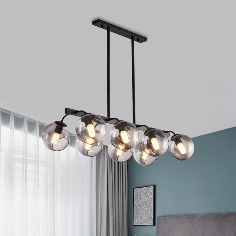 Black Finish Orb Shade Island Lighting 6/8 Lights Modern Glass Linear Pendant for Kitchen Dining Room