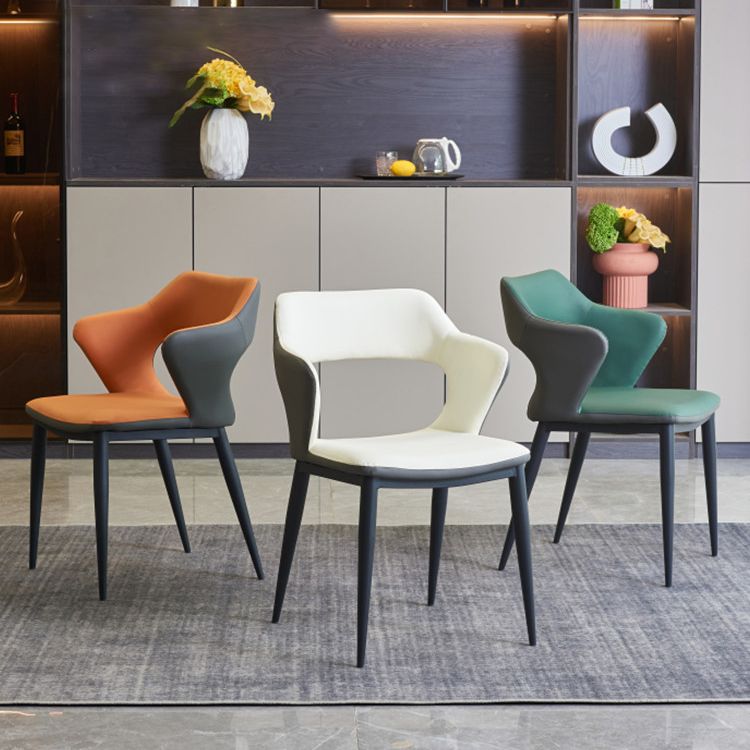 Contemporary Style Kitchen Chairs Dining Arm Open Back Side Chair with Metal Legs
