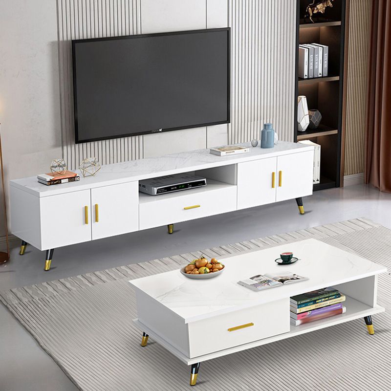 Wooden TV Media Console Glam Media Console TV Stand with Drawer