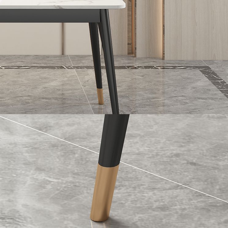 Mesa de comedor blanca de piedra sinterizada moderna Juego de comedor de piernas negras de altura estándar para uso doméstico