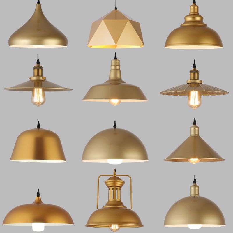 1-Light Suspension Light Fixture Industrial Restaurant Pendant Lamp with Geometric Metal Shade in Gold