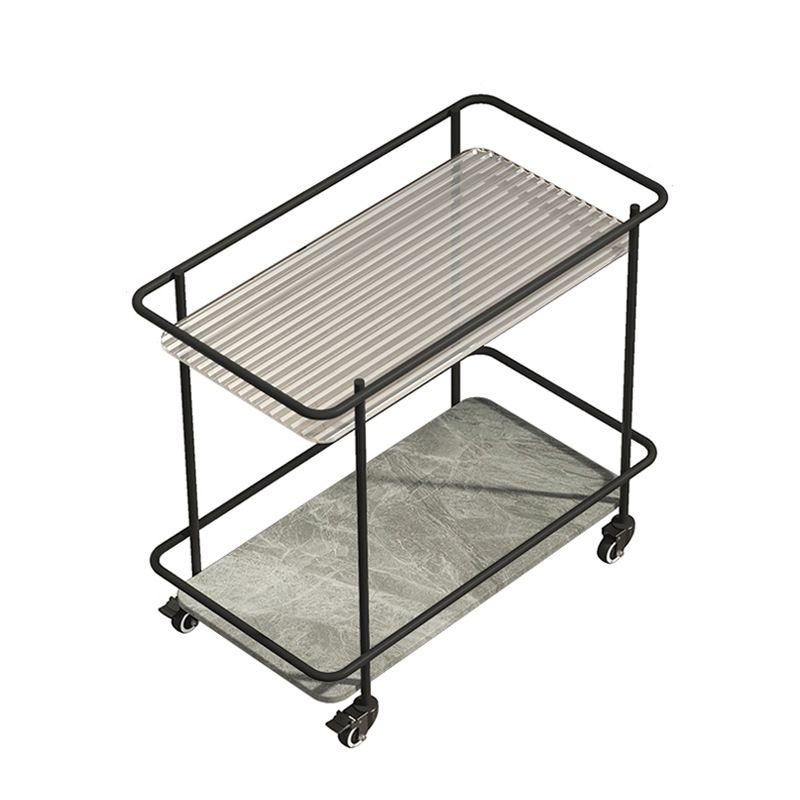 Contemporary Glass & Stone End Table 25.59" W Side Table with Casters