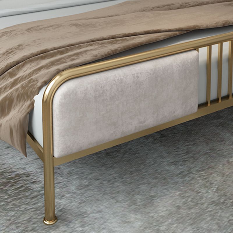 Iron Frame Bed with Panel Headboard and Iron Legs Solid Color Bed