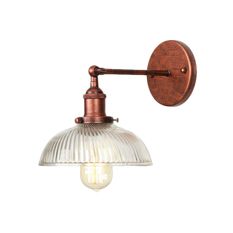Rustic Style Dome Wall Lighting Fixture 1 Bulb Prismatic Glass Sconce Light in Black/Brass/Weathered Copper