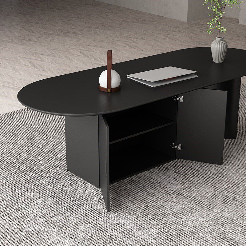 Minimalism Wood Oval Dining Table Wood Base Dining Table with Cabinet