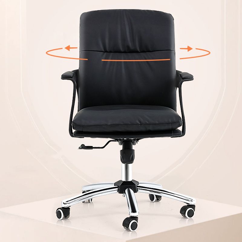 Black Modern Leather Office Chair Adjustable Seat Height Fixed Arms with Wheels