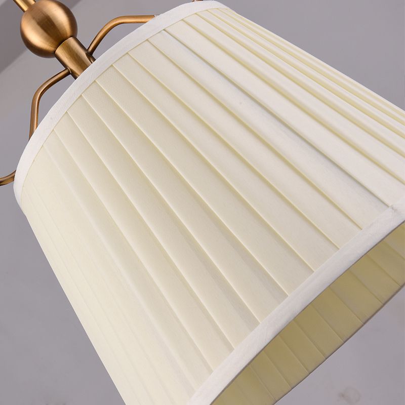 Single Semi Flush Traditional Tapered Pleated Fabric Flush Ceiling Light Fixture in White for Bedroom