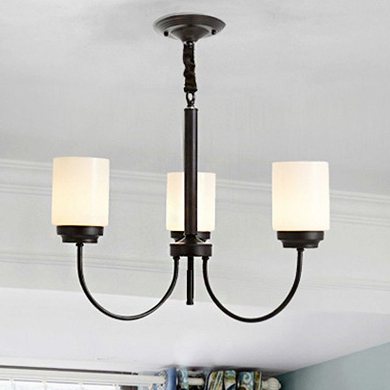 3/6/8 LIGHTS PLAGE LETURE CYLINDRE CYLINDRE VERRE OPAL PLUSE PLAQUE CHANDELIER EN NOIR POUR LE SOIR