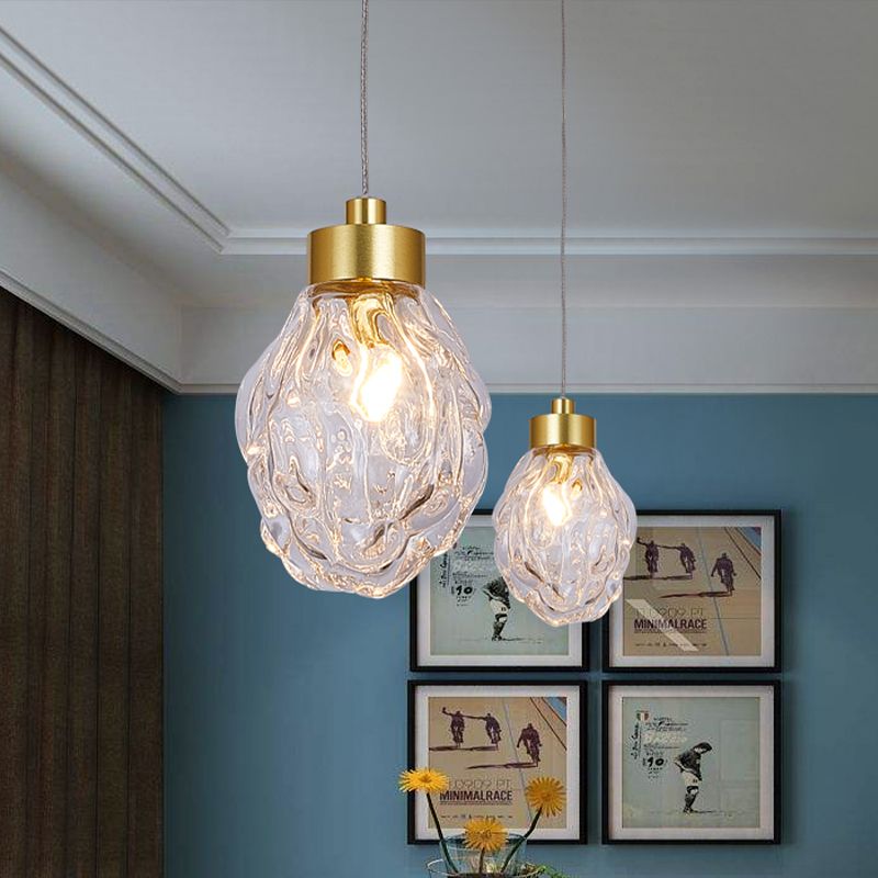 Post Modern Pineal Fruit Ceiling Light Clear Glass 1 Head Dining Room Suspension Pendant Lamp in Gold