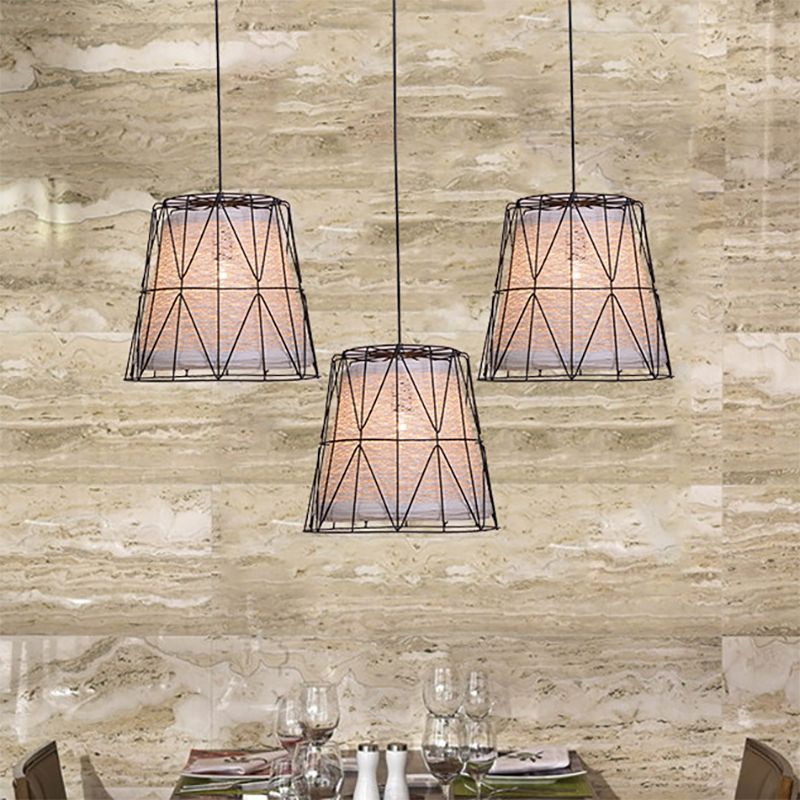 Bucket Ceiling Light Lodge Style Metallic and Rope 1 Light White/Blue-Orange-Yellow Pendant Lamp with Wire Frame