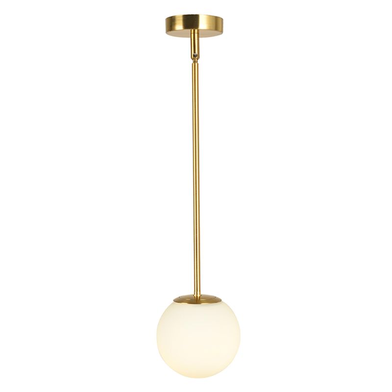1-licht witte glasbol hanglamp gouden moderne stijl hangende verlichting met 43,3 "gesuspendeerde paal