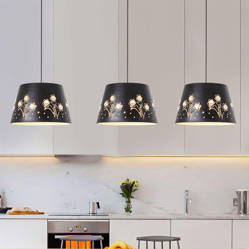 Metal Drum Shaped Hanging Ceiling Light Contemporary 1 Light Black Down Lighting