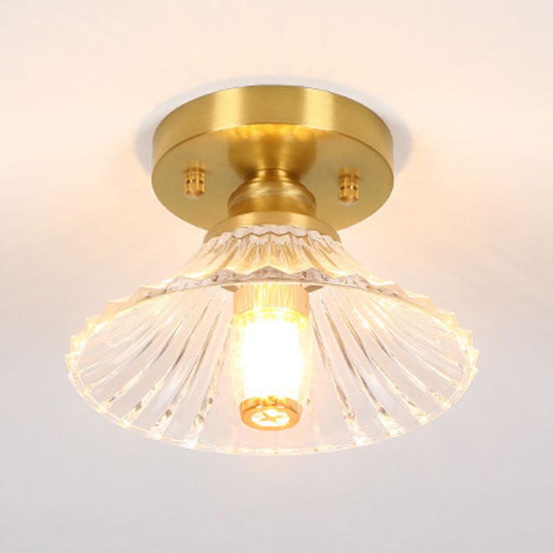 1-Light Modern Style Flush Mount Glass Ceiling Light in Gold for Aisle