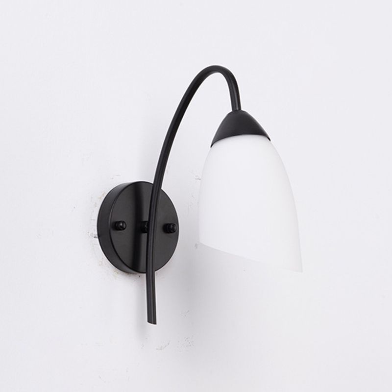 Black Metal Wall Light Modernism White Shaded Lighting for Foyer