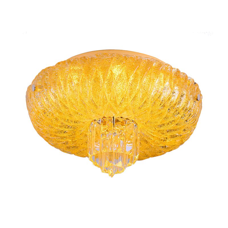 Faceted Crystal Gold Flush Mount Lighting Bowl Shade LED Contemporary Ceiling Lamp
