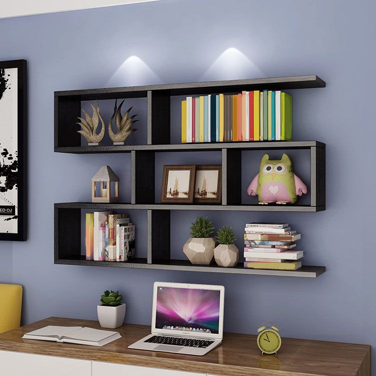 Modern Floating Bookcase with Shelves Geometric Bookshelf for Living Room