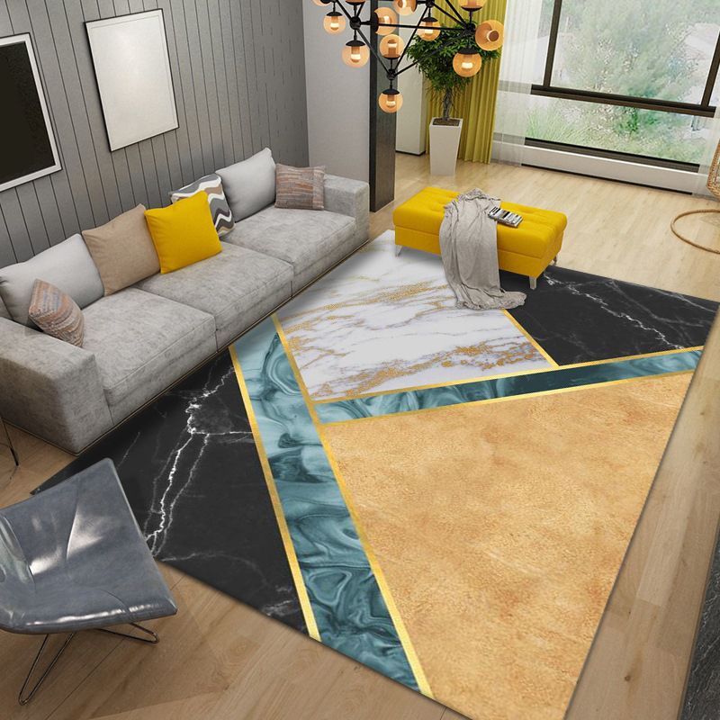 Rectangular Marble Print Rug Polyester Abstract Carpet Washable Rug for Living Room