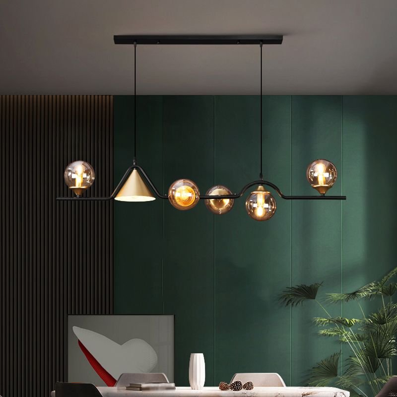 Ball Shape Glass Island Pendants Modern Style Multi Lights Island Pendant Lights in Black