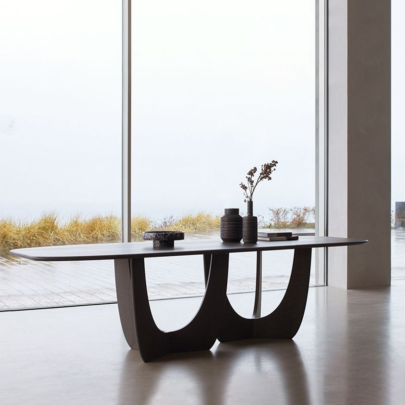 Mesa moderna de madera de pino para restaurante, mesa de cocina rectangular con pedestal doble