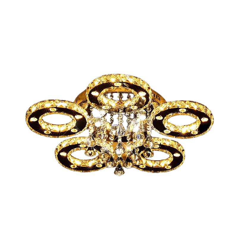 Ring Semi Flush Light Contemporary K9 Crystal Chrome 23.5"/28"/33.5" Wide LED Ceiling Lamp, Warm/White/2 Color Light