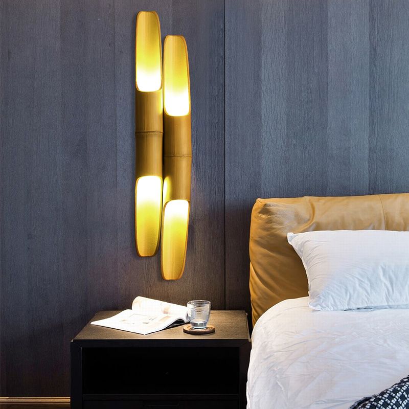4 Bulbs Bedroom Wall Lighting Asia Beige Sconce Light Fixture with Cylinder Resin Shade