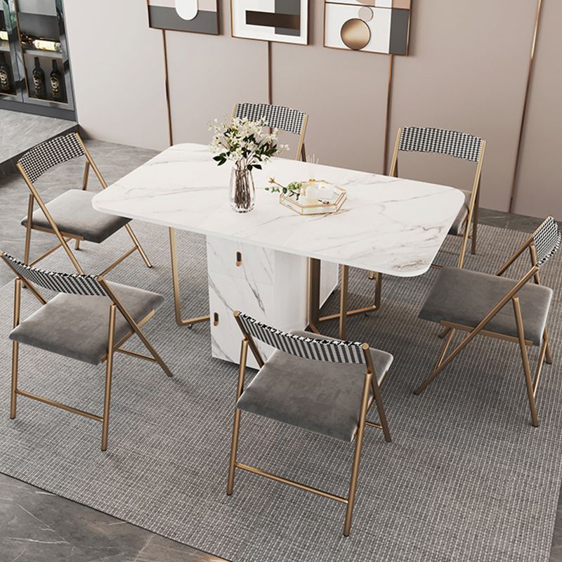 Foldable Sintered Stone Dining Table Modern Rectangle Table with Trestle Base