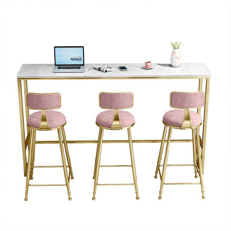 Indoor White Stone Table and Stool Set 1/2/4 Pieces Rectangle Glam Pub Table Set