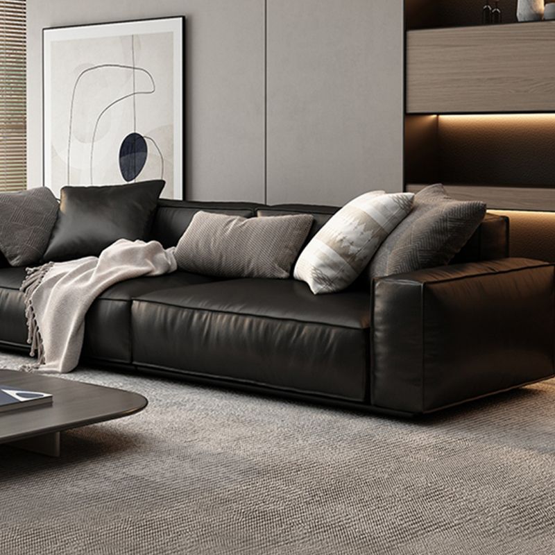 26.38" H Genuine Leather Square Arm Modern Sofa with Storage Black Standard Sofa