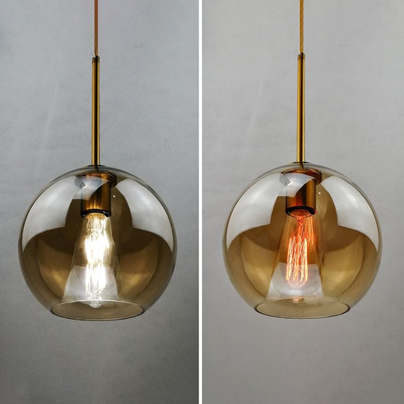 Modern Concise Globe Pendant Light Electroplate Copper Hanging Lamp with Glass Shade