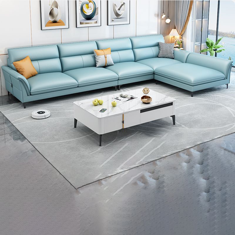 Contemporary Sectional Faux Leather Sofa Sectional with Flared Arm