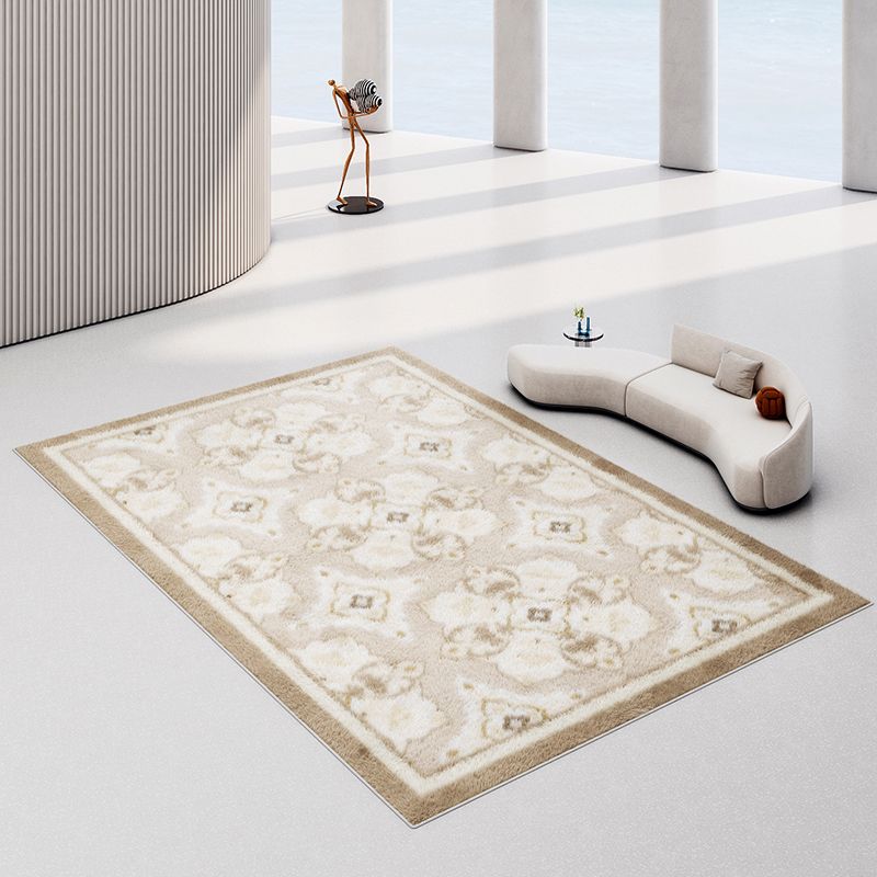 Modern Drawing Room Area Rug Khaki Polyester Area Carpet Non-Slip Backing Area Rug