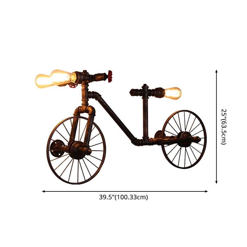 3-Light Chocolate Bronze Metal Ceiling Hung Fixtures Vintage Bicycle Bike Shape Pendant Lighting